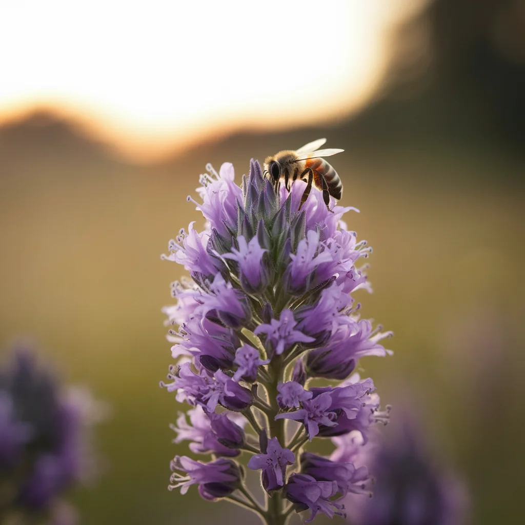 Purple alfalfa flowers with a honeybee